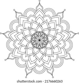 Mandala pattern black and white. Islam, Arabic, Pakistan, Moroccan, Turkish, Indian, Spain motifs. Hand drawn background. Can be used for coloring book, greeting card. 
