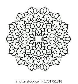 Mandala pattern black white ornament coloring page and clothing.