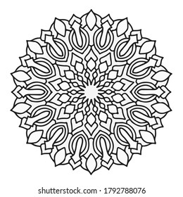 Patrón de Mandala página de color y ropa de adorno blanco negro.