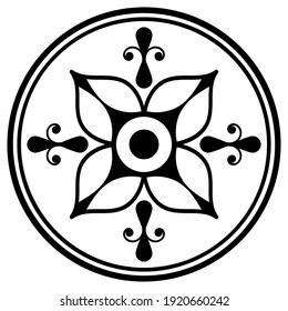 Mandala pattern black and white, round ornament
