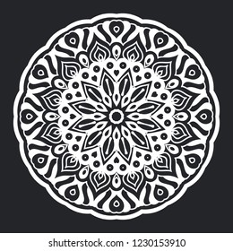 Mandala pattern black and white silhouette ornament for element design and background