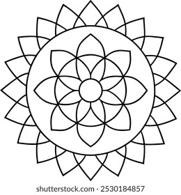 Mandala pattern, black and white, in the style of clip art