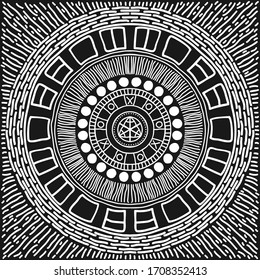 Mandala pattern black and white. Vector mystical background. Graphic abstract background. Black design element. Ethnic round ornament decoration.
