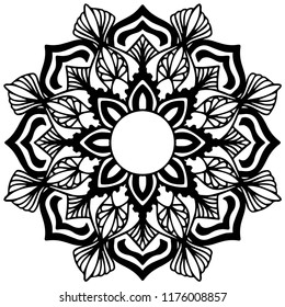 Mandala pattern black and white.Flower Mandala Vintage decorative elements,Oriental pattern,Coloring book page