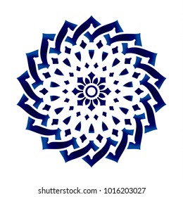 mandala Pattern blue and white, Abstract vector floral ornamental border, ceramic watercolor background design, kaleidoscope, yoga, India, Arabic, vector illustration