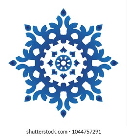 Mandala Pattern blue and white, Abstract vector floral ornamental border, ceramic watercolor background design, kaleidoscope, yoga, India, Arabic, vector illustration