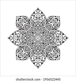 Mandala. pattern. a circle. polka dots. yoga, relaxation, meditation, balance. India. coloring book for adults. black and white outline. vector eps 10