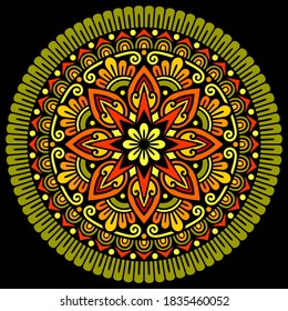 Color del patrón de Mandala Los doodles de esténcil esbozan buen humor. Es bueno para tarjetas creativas y de bienvenida, carteles, volantes, pancartas y portadas