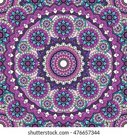 Mandala pattern colored seamless background. Vector illustration