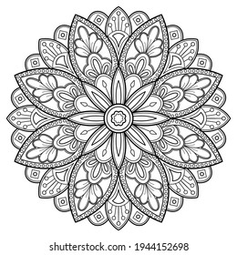 Mandala pattern Coloring book Art wallpaper design, tile pattern, greeting card, sticker, lace and tattoo. decoration for interior design. Vector ethnic oriental circle ornament. white background