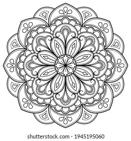 Patrón de Mandala Libro de Colores Diseño de papel pintado de arte, patrón de azulejos, tarjeta de saludo, pegatina, encaje y tatuaje. decoración de diseño interior. Ornamento del círculo étnico oriental vectorial. fondo blanco