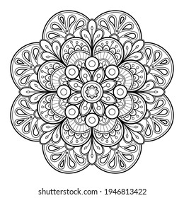 Patrón de Mandala Libro de Colores Diseño de papel pintado de arte, patrón de azulejos, tarjeta de saludo, pegatina, encaje y tatuaje. decoración de diseño interior. Ornamento del círculo étnico oriental vectorial. fondo blanco