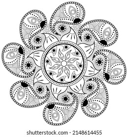 Patrón de Mandala Libro de Colores Diseño de papel pintado de arte, patrón de azulejos, tarjeta de saludo, pegatina, encaje y tatuaje. decoración de diseño interior. Ornamento del círculo étnico oriental vectorial. fondo blanco