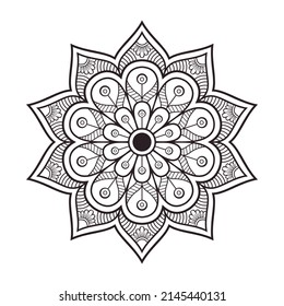 Mandala Muster für die Färbung der Buchseite, Henna, Mehndi, Tattoo, Dekoration. Dekorative Ornamente im orientalischen Stil.