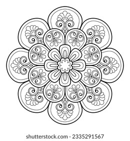 Patrón de Mandala para la página del libro Coloring. Arte en la pared. Patrón de encaje papel pintado de Tattoo Paint shirt Stencil Sticker Design Cards Texturados .Ornamento de círculo decorativo al estilo oriental étnico