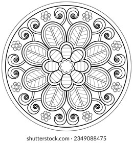 Mandala pattern for Coloring book page. Art on the wall. Lace pattern the Tattoo wallpaper Paint shirt tile Stencil Sticker Design Cards, Texture. Decorative circle ornament in ethnic oriental style 