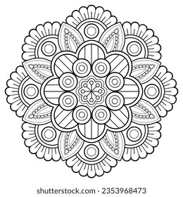 Mandala pattern for Coloring book page. Art on the wall. Lace pattern the Tattoo wallpaper Paint shirt tile Stencil Sticker Design Cards Textures. Decorative circle ornament in ethnic oriental style