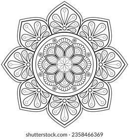 Mandala-Muster für die Seite zum Färben von Büchern. Kunst an der Wand. Spitzen Muster der Tattoo Tapete Paint Shirt Fliesenstift Sticker Design Karten Texturen. Dekorative Zirkelverzierungen im orientalischen Stil