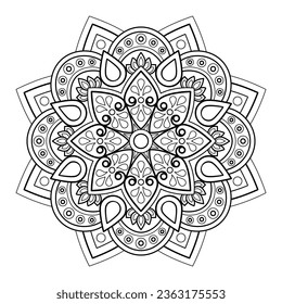 Patrón de Mandala para la página del libro Coloring. Arte en la pared. Patrón de encaje del papel tapiz Tattoo Paint de la camisa de la etiqueta Stencil Diseño Cartas Texturas. Ornamento de círculo decorativo de estilo étnico oriental