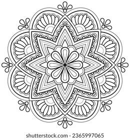 Mandala pattern for Coloring book page. Art on the wall. Lace pattern the Tattoo wallpaper Paint shirt tile Stencil Sticker Design Cards Textures. Decorative circle ornament in ethnic oriental style