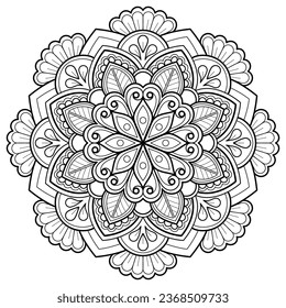 Mandala-Muster für die Seite zum Färben von Büchern. Kunst an der Wand. Spitzen Muster der Tattoo Tapete Paint Shirt Fliesenstift Sticker Design Karten Texturen. Dekorative Zirkelverzierungen im orientalischen Stil