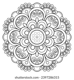 Mandala pattern for Coloring book page. Art on the wall. Lace pattern the Tattoo wallpaper Paint shirt tile Stencil Sticker Design Cards Textures. Decorative circle ornament in ethnic oriental style