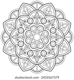Mandala pattern for Coloring book page. Art on the wall. Lace pattern the Tattoo wallpaper Paint shirt tile Stencil Sticker Design Card Textures. Decorative circle ornament in ethnic oriental style