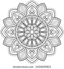 Mandala pattern for Coloring book page. Art on the wall. Lace pattern the Tattoo wallpaper Paint shirt tile Stencil Sticker Design Card Textures. Decorative circle ornament in ethnic oriental style