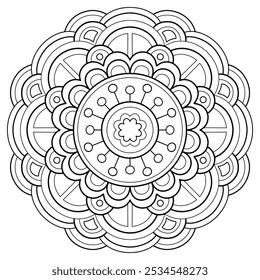 Mandala pattern for Coloring book page. Art on the wall. Lace pattern the Tattoo wallpaper Paint shirt tile Stencil Sticker Design Card Textures. Decorative circle ornament in ethnic oriental style 
