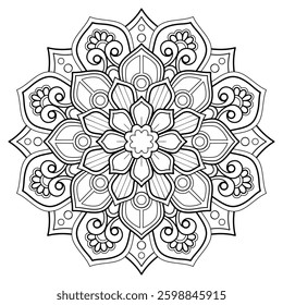 Mandala pattern for Coloring book page. Art on the wall. Lace pattern the Tattoo wallpaper Paint shirt tile Stencil Sticker Design Card Textures. Decorative circle ornament in ethnic oriental style 