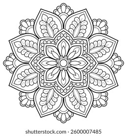 Mandala pattern for Coloring book page. Art on the wall. Lace pattern the Tattoo wallpaper Design Card Textures. "This content was created using vector drawing tools and software, not generated by AI"