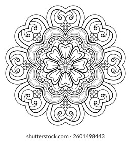Mandala pattern for Coloring book page. Art on the wall. Lace pattern the Tattoo wallpaper Design Card Textures. "This content was created using vector drawing tools and software, not generated by AI"