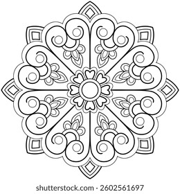 Mandala pattern for Coloring book page. Art on the wall. Lace pattern the Tattoo wallpaper Design Card Textures. "This content was created using vector drawing tools and software, not generated by AI"
