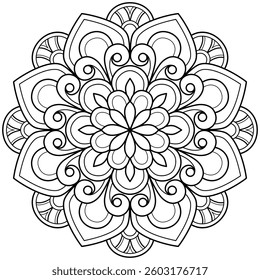 Mandala pattern for Coloring book page. Art on the wall. Lace pattern the Tattoo wallpaper Design Card Textures. "This content was created using vector drawing tools and software, not generated by AI"