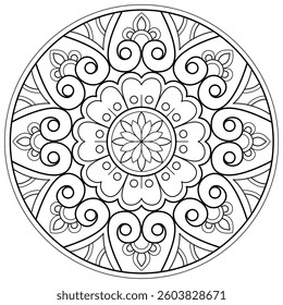 Mandala pattern for Coloring book page. Art on the wall. Lace pattern the Tattoo wallpaper Design Card Textures. "This content was created using vector drawing tools and software, not generated by AI"