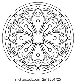 Mandala pattern for Coloring book page. Art on the wall. Lace pattern the Tattoo wallpaper Paint shirt tile Stencil Sticker Design Card Textures. Decorative circle ornament in ethnic oriental style 