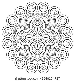 Mandala pattern for Coloring book page. Art on the wall. Lace pattern the Tattoo wallpaper Paint shirt tile Stencil Sticker Design Card Textures. Decorative circle ornament in ethnic oriental style 