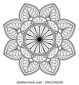 Patrón de Mandala Diseño de papel pintado en el libro Coloreado. patrón de azulejo de la tarjeta de saludo patrón de encaje y tatuaje, diseño de yoga. vector mandala dibujado a mano. sobre fondo blanco