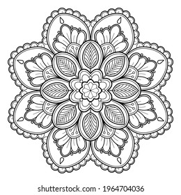 Patrón de Mandala Diseño de papel pintado en el libro Coloreado. patrón de azulejo de la tarjeta de saludo patrón de encaje y tatuaje, diseño de yoga. vector mandala dibujado a mano. sobre fondo blanco