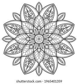 Patrón de Mandala Diseño de papel pintado en el libro Coloreado. patrón de azulejo de la tarjeta de saludo patrón de encaje y tatuaje, diseño de yoga. vector mandala dibujado a mano. sobre fondo blanco