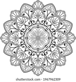 Mandala pattern Coloring book wallpaper design art. tile pattern greeting card sticker lace pattern and tattoo, yoga design. hand drawn mandala vector. on white background