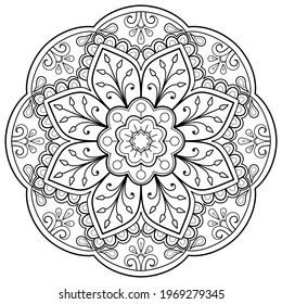 Patrón de Mandala Diseño de papel pintado en el libro Coloreado. patrón de azulejo de la tarjeta de saludo patrón de encaje y tatuaje, diseño de yoga. vector mandala dibujado a mano. sobre fondo blanco