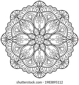 Mandala pattern Coloring book wallpaper design art. tile pattern greeting card sticker lace pattern and tattoo, yoga design. hand drawn mandala vector. on white background