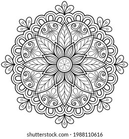 Patrón de Mandala Diseño de papel pintado en el libro Coloreado. patrón de azulejo de la tarjeta de saludo patrón de encaje y tatuaje, diseño de yoga. vector mandala dibujado a mano. sobre fondo blanco