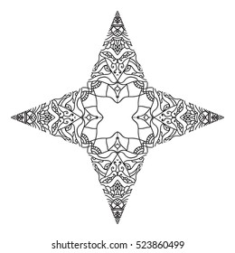 Mandala for pattern coloring book.Circular symmetric mandala on white background.Painting page for adults.Design element birthday and other holiday, kaleidoscope, medallion, yoga, india, arabic