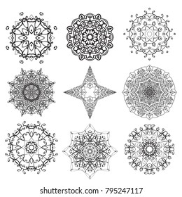 Mandala for pattern coloring book.Circular symmetric mandala on white background.Painting page for adults.Design element birthday and other holiday, kaleidoscope, medallion, yoga, india, arabic