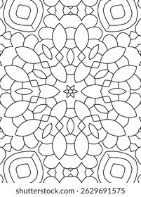 Mandala pattern coloring page, Abstract pattern, Black and white background