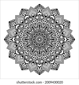 Patrón de Mandala Coloración Página para adultos y niños, patrón de azulejos, tarjeta de saludo, pegatina, encaje y tatuaje. decoración de diseño interior. Ornamento del círculo étnico oriental vectorial.