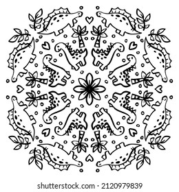 Mandala pattern with cute Dinosaur