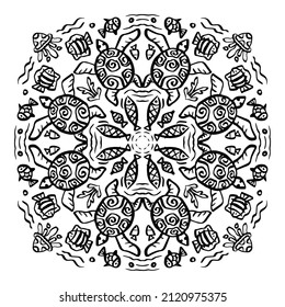 Mandala pattern with cute turtle svg